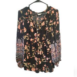 City Chic Black Floral Boho Floating Print Top Size 18